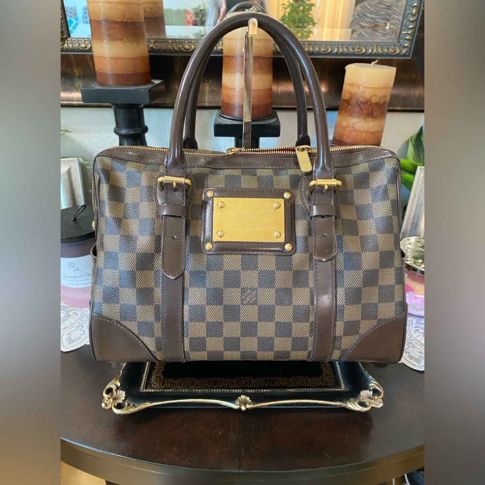 Louis Vuitton Damier Ebene Berkeley N52000 Handbag,LRG,Brn-Beige, Leather/Canvas